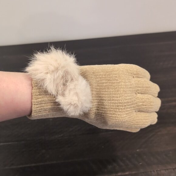 3/$20 LAURA Chenille Winter Gloves Faux Mink Fur Pom Poms Ribbed Acrylic Knit - Picture 7 of 11